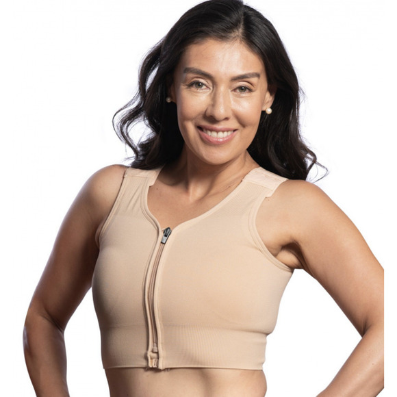 Prairie Wear Hugger Prima Full Zip Crop Post-Surgical Bra Beige Women's Size M - Picture 1 of 6